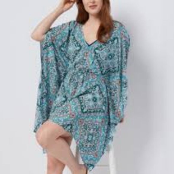 NWT JANTZEN CAFTAN COVER-UP TASSEL TRIM MEDALLION XXS - Picture 1 of 9